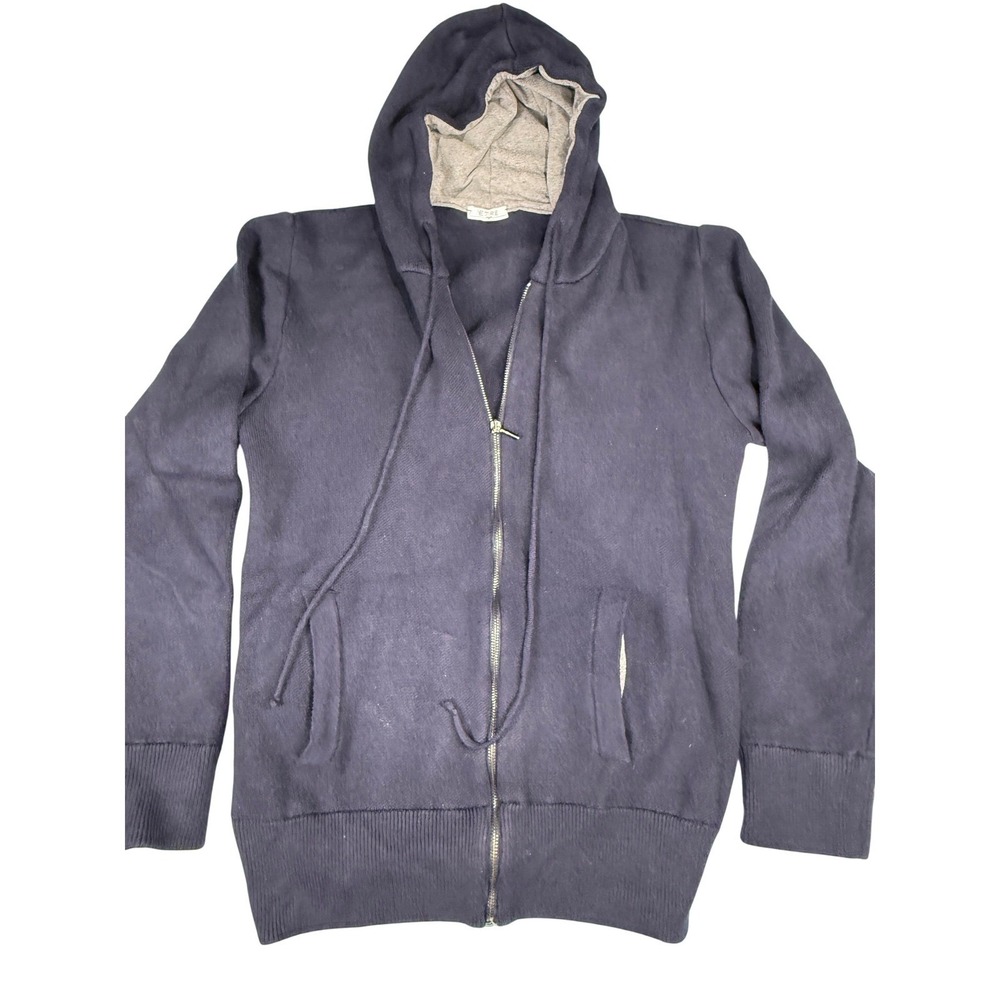 Etre Men Navy Blue Knit Full Zip Hoodie Sweater Made in Italy Size XXL